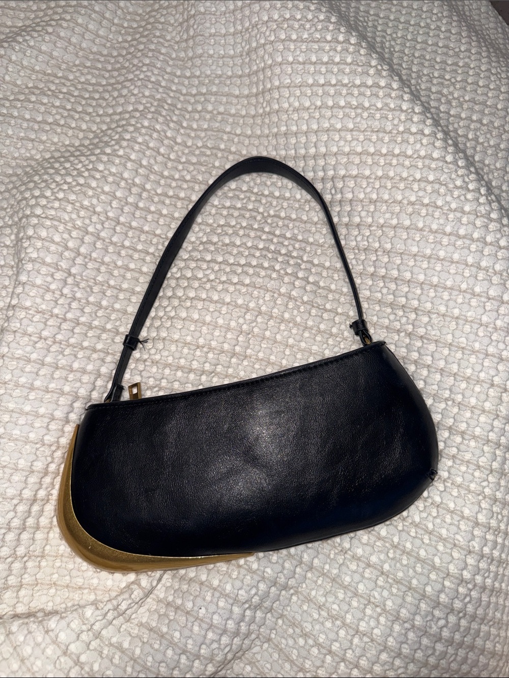 Zara Black Shoulder Bag with Gold Accent